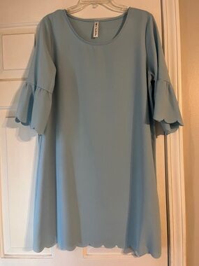 Vanilla Bay Light Blue Scallop-Hem Mini Dress